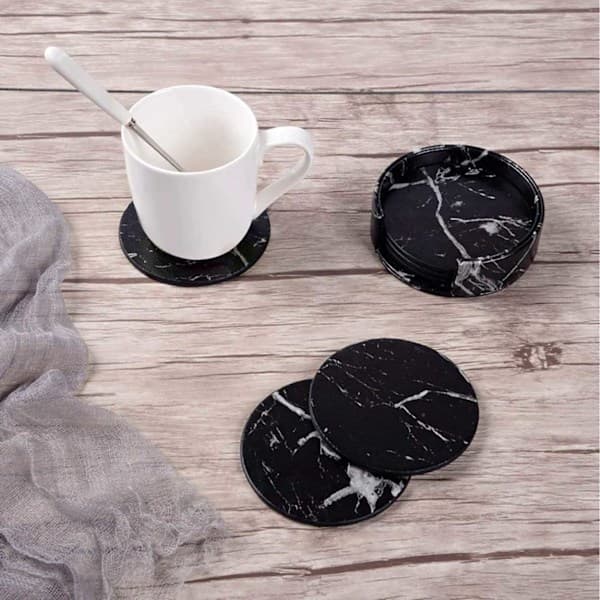 6-pak vendbare glasbrikker sort marmor PU med holder sort, SD