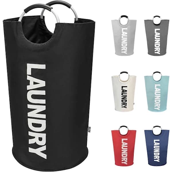90L Large Laundry Basket, Foldable Laundry Bag, Freestanding Tall Clothes Hamper, Collapsible Laundry Hamper (Black), SEB