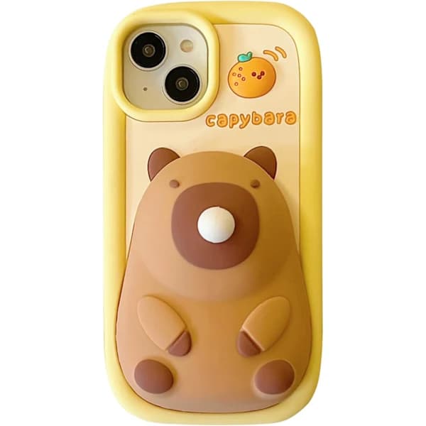 A cute 3D kawaii iPhone case with a fun bubble capybara pattern, cartoon design and keychain, AB
