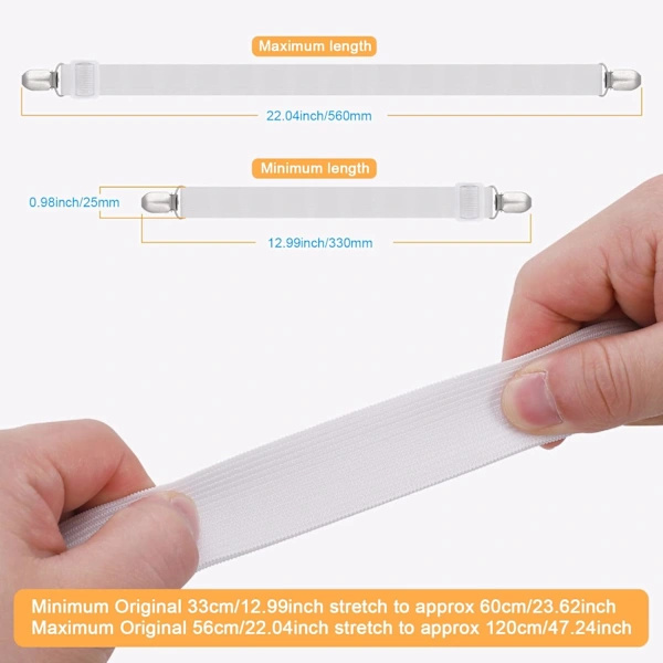 A sheet clip, adjustable sheet securing strap, highly elastic sheet clip with tow hook, maximum stretch length 120 cm, white.,AB