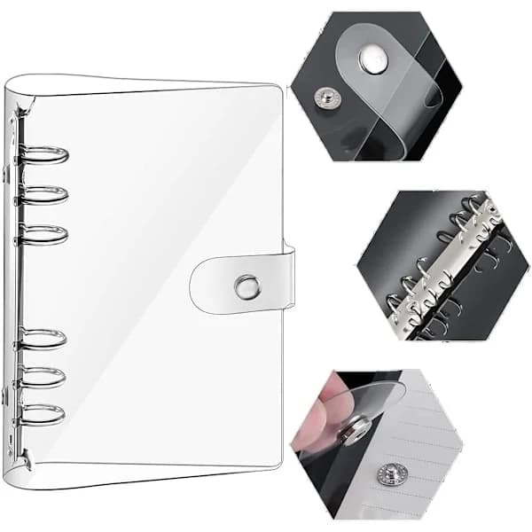 Clear Soft PVC Ring Binder, 6-Hole Ring Binder, Waterproof Loose-Leaf Binder with Transparent Ruler, Refillable A5 Binder A5,SD