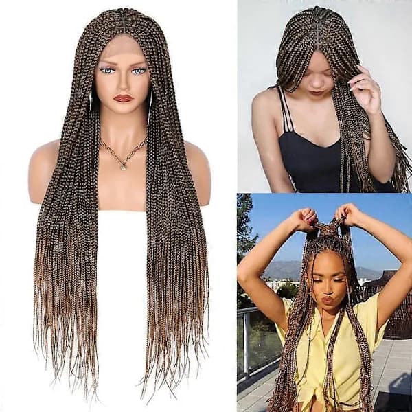 Box Braid Peruk för Kvinnor Knutfri Flätad Peruk Spets Frontal Peruk, TH