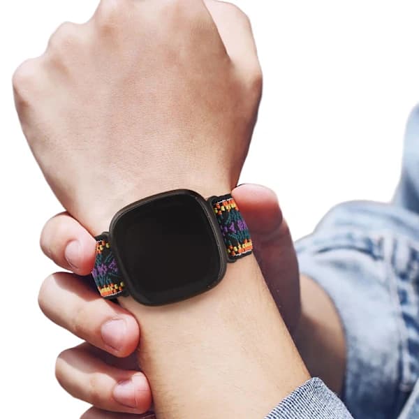 Elastisk vævet armbånd til Fitbit Versa 3 2, Versa Lite - Justerbart sportsarmbånd i nylon til Fitbit Sense Grå Grå,SD