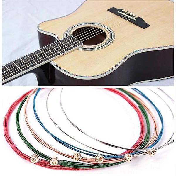 Sett med 6 regnbuefargede gitarstrenger E-a, SD