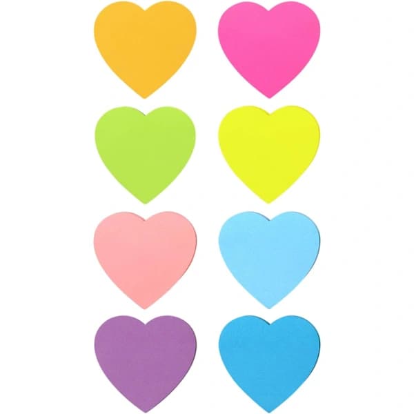 Hjerteformede sticky notes 8 farver Lyse farverige sticky notes 75 ark/blok Selvklæbende noter (A223)(C25)