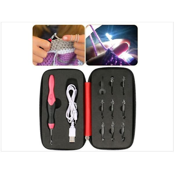 9 i 1 USB LED Lysende Heklenåler Strikkepinner Vev, SD
