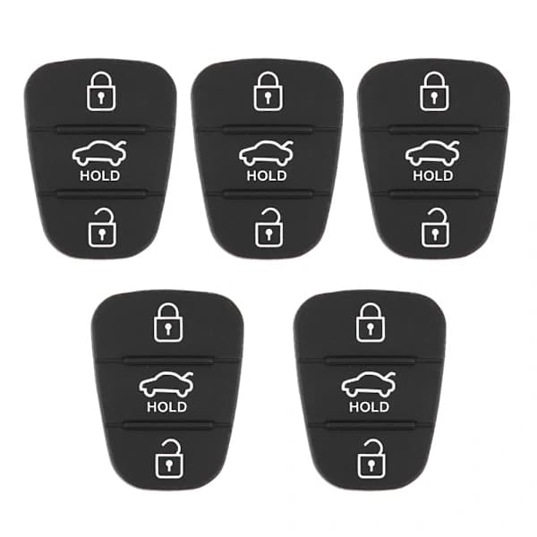 Five Replacement Remote Key Shells with 3-Button Rubber Pads for Hyundai and Kia (with text).,AB