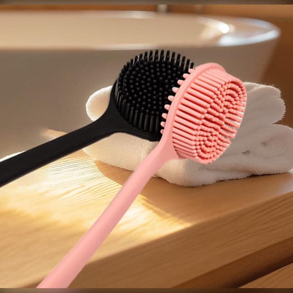 Silicone Long Handle Double-Sided Massage Bath Brush for Deep Cleaning & Relaxation Black Black,AB