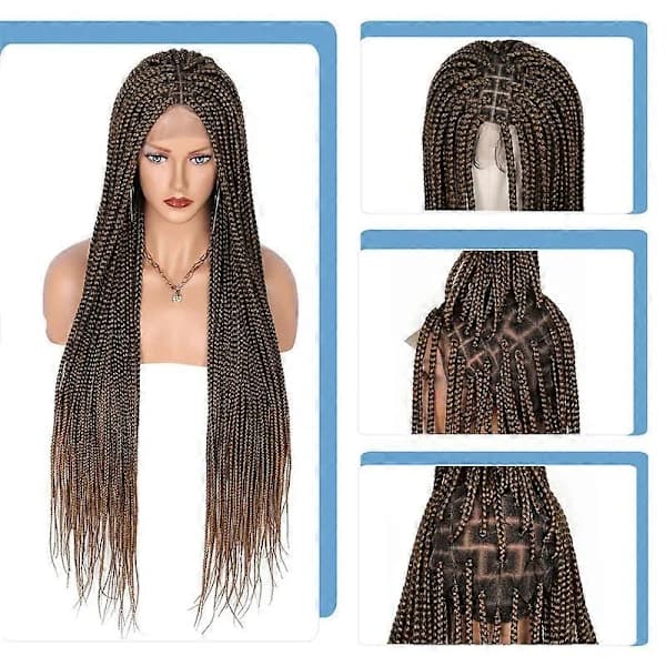 Box Braid Peruk för Kvinnor Knutfri Flätad Peruk Spets Frontal Peruk, TH