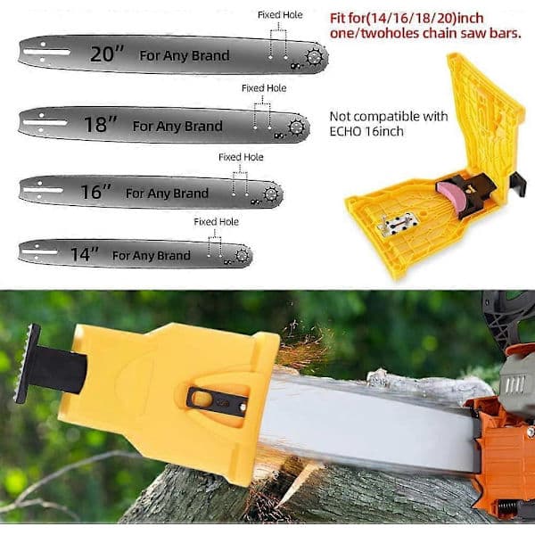 Chainsaw Sharpener with 3 Sharpening Stones, Chainsaw Sharpener for 14-20 Inch Bars and 2-Hole Chainsaw Bars (Yellow), AB