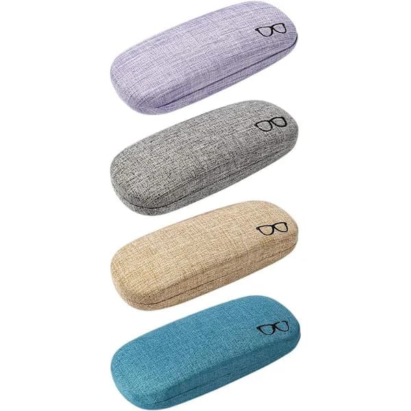 4-pack Hard Glasses Cases, Large Linen Fabric Sunglasses Case, Simple Eyeglass Protector, SEB
