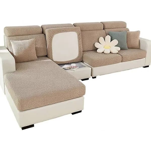 Sofföverdrag för sittdynor, stretchigt sofföverdrag, 1-sits, L-formad schäslongmöbelskydd, TH