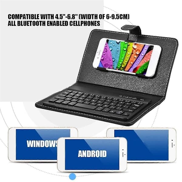 Bluetooth Mini Wireless Keyboard with PU Leather Case for Smartphone Tablet 4.5 Inch - 6.8 Inch Rec,SEB