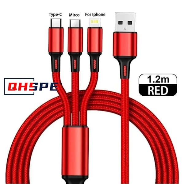 3-i-1 USB-kabel Micro USB Type C Ladekabel Multi USB-port Hurtigladekabel for iPhone 11 12 13 Pro Max Xiaomi, SD