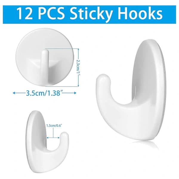 12 Pcs Plastic Self-Adhesive Hooks, Removable Wall Hooks, Self-Adhesive Hooks for Hanging Clothes, SEB