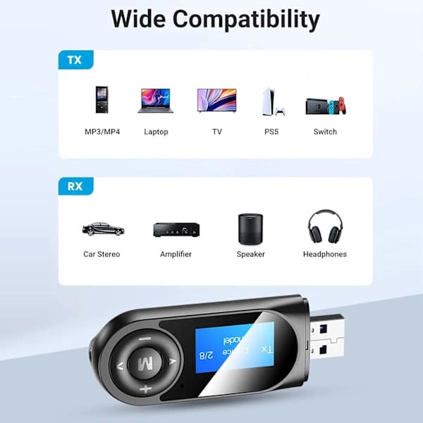 Bluetooth 5.0-adapter til TV med 3,5 mm jack 2-i-1 USB-sender (A39)(A39)