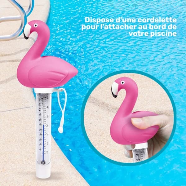 Bassengtermometer, 1 flytende termometer med tema og stropp - Støtsikkert og vanntett (Flamingo),TH