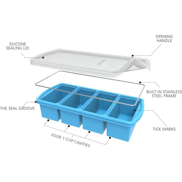 2-pack silikonform för frys med lock - Behållare för frysning av soppa - Stor isbitsform (Blå),TH