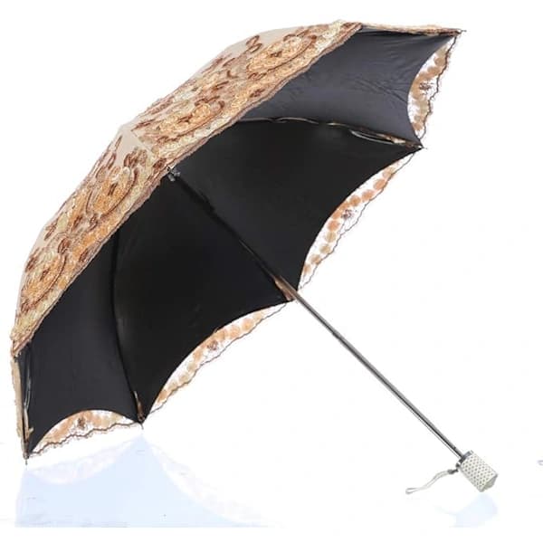 Hopfällbart UV-paraply Snö/Regn/Sol Paraply Broderi Bröllopsparaply Gul,SD