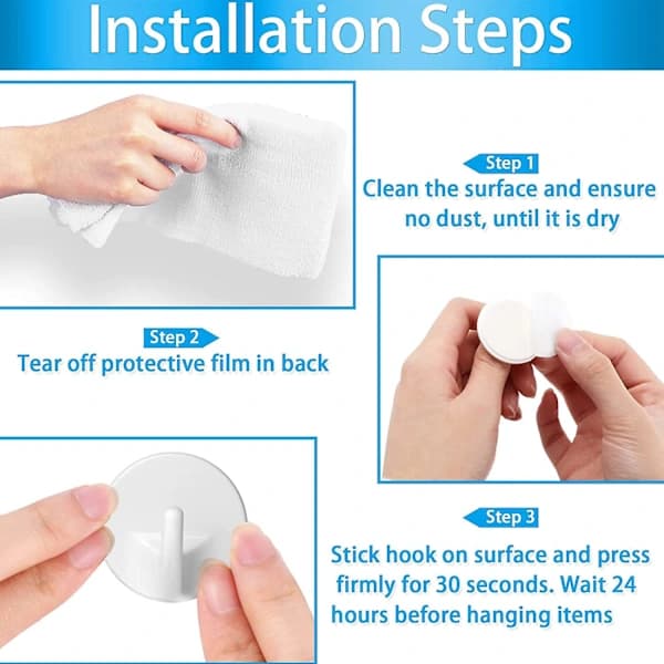 12 Pcs Plastic Self-Adhesive Hooks, Removable Wall Hooks, Self-Adhesive Hooks for Hanging Clothes, SEB