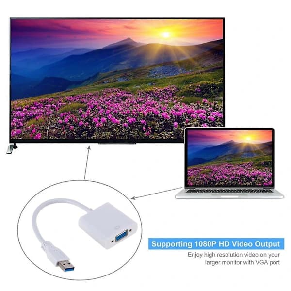 USB3.0 til VGA-adapter USB til VGA Eksternt Grafikkort VGA-konverter - Sort, SEB