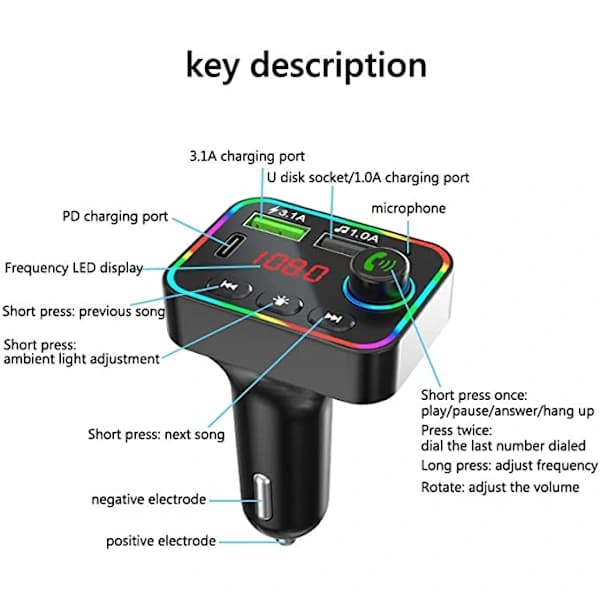 Bluetooth bil FM-sender, 38W PD og QC3.0 rask billader, (A239)(C41)