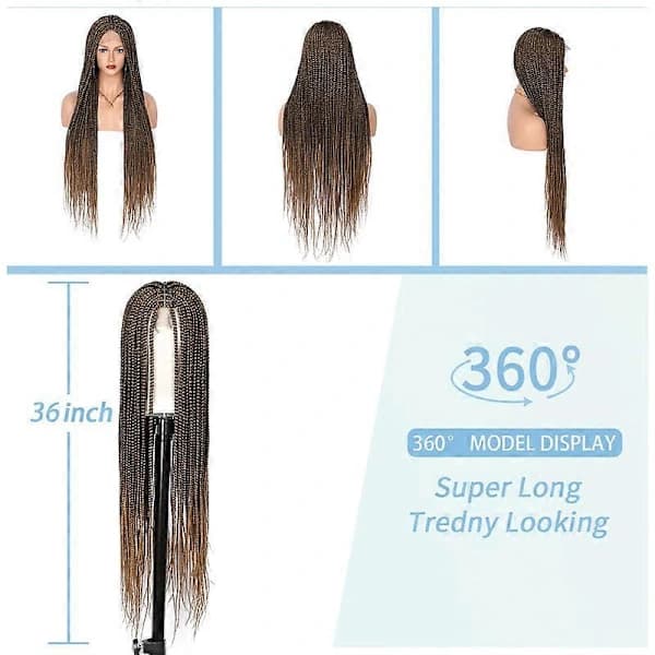 Box Braid Peruk för Kvinnor Knutfri Flätad Peruk Spets Frontal Peruk, TH
