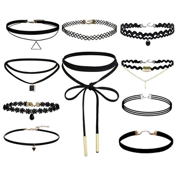 Choker, Halskæde, Sort, Fløjl, Stræk, Gotisk, Klassisk, Sæt, AB