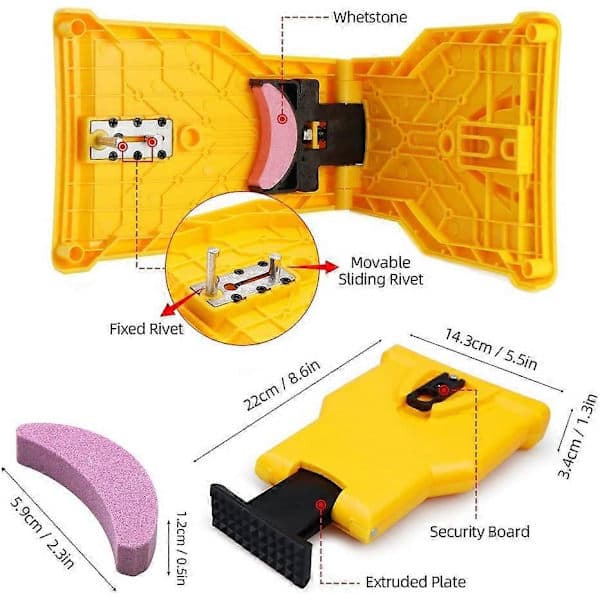 Chainsaw Sharpener with 3 Sharpening Stones, Chainsaw Sharpener for 14-20 Inch Bars and 2-Hole Chainsaw Bars (Yellow), AB