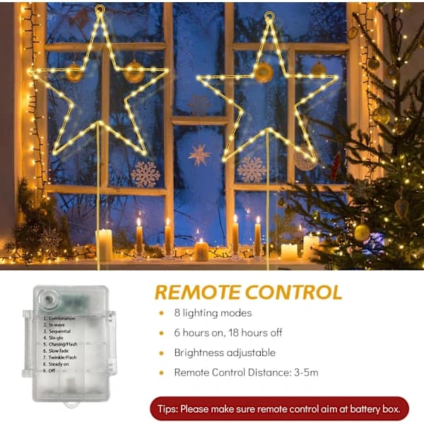 Christmas Window Lights, 3 Pack Battery Operated 66 LED Star-shaped Window Hanging Lights with 8 Lighting Modes & Remote Control