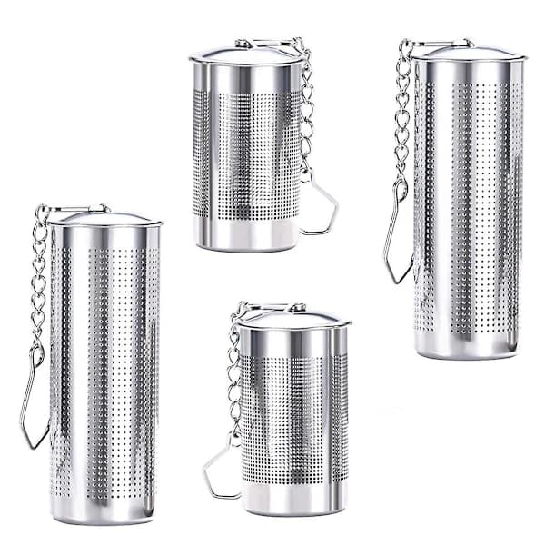 4 stk. tefilter for løs te, tefilter med lokk, tefilter i rustfritt stål med kjedekrok, T,SD