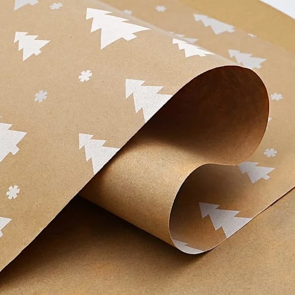 43cm x 15M Rullpack Julklappspapper, Kraftpapper med Julgran Återvinningsbart Presentpapper för Julklappsinslagning Fest, TH