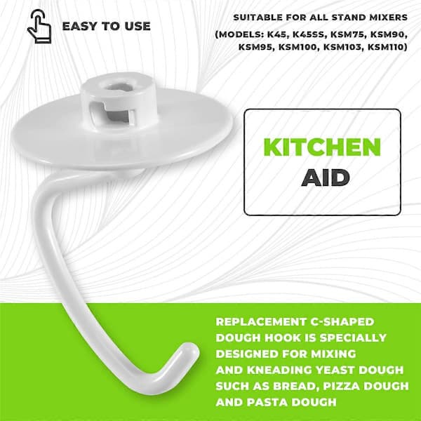 K45DH Dough Hook Replacement Compatible with 4.5 QT Rocker Mixers KSM90 and K45,AB