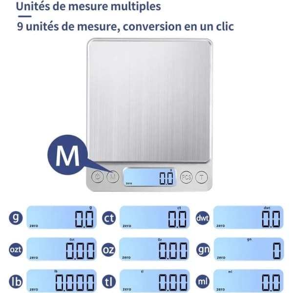 Kitchen Scale USB Rechargeable 3kg/0.1g Digital Baking Scale, Electronic Precision Scale in Stainless Steel, SEB