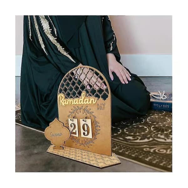 Ramadan-kalender i trä - Eid Mubarak nedräkningsdekoration i trä 30, Stil 3