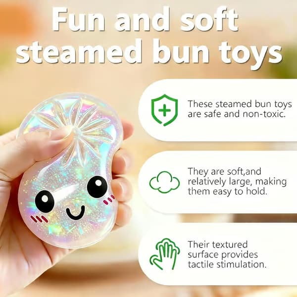 Glitter Dumpling Squishy Leksak, Mjuk Stretchig Klämboll med Ångkokare för Barn & Vuxna blue