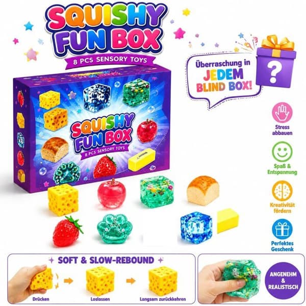 8-dele Squishy Sæt, Sensorisk Anti-Stress Legetøj, Squishy Fidget Klemmelegetøj, Afslapningslegetøj Gaveæske til Kontoret