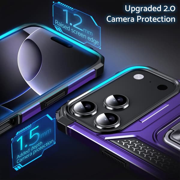 Fodral för iPhone 17 Pro Max, Stöttåligt, 360° roterbar metallring, Stativ, Lila purple iPhone 17 Pro Max