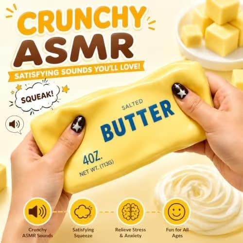 Krämig Smör Squishy ASMR Pärlfylld Realistisk Mat Stressboll Butter-yellow