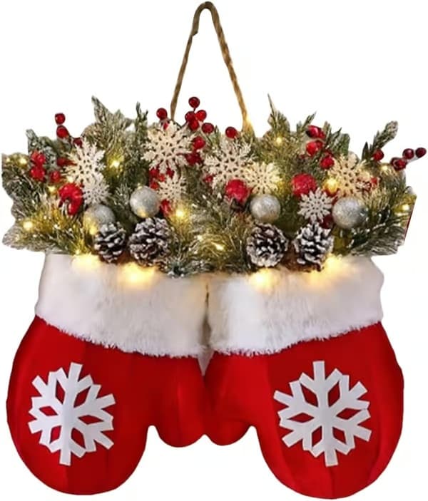 Julkrans i sammet formad som en julstrumpa med LED - hängande dekoration Style 2
