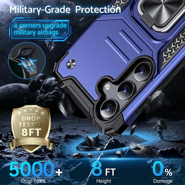 Fodral för Samsung Galaxy S25, militärklassat stötsäkert, metallring, stativ, kompatibelt med magnetfäste, blått Blue