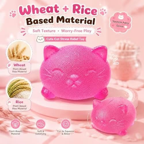 Cool Cat Squishy Fidget-leker, rosa Taba Cat klemmeleke Pink