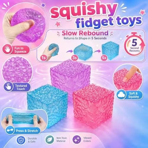 Stresskub Squishy Fidget, lila klämleksak för sensorisk stimulans Purple Cube