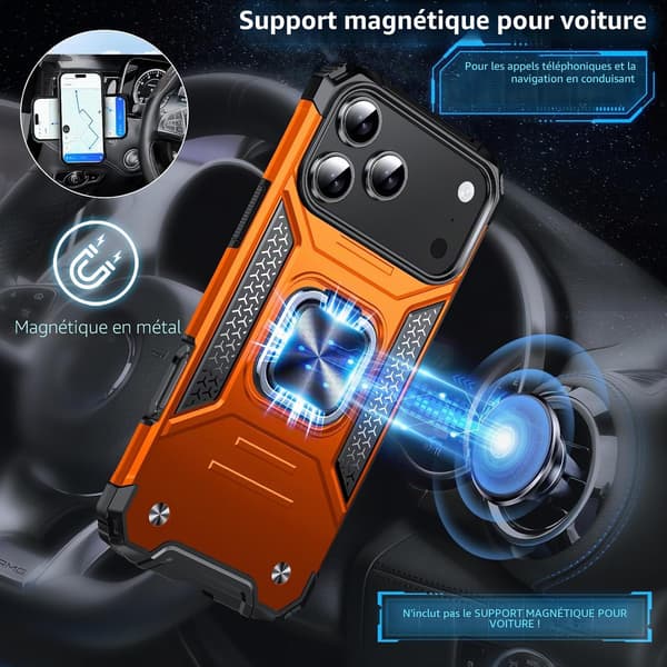 Fodral för iPhone 17 Pro Max, Stöttåligt, 360° roterbar metallring, Ställ, Orange Orange iPhone 17 Pro Max