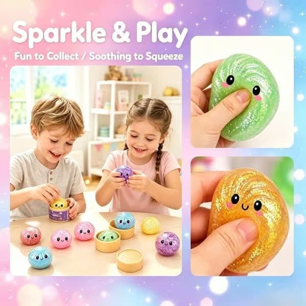 12 stk. glitter-dumpling-squishy, 2026 oppgradert mini-squishy dumpling-leke, søte stressballer fidget-sanseleker til julestrømpen