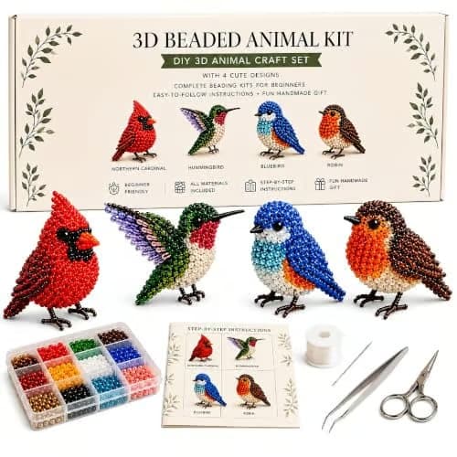MPLXZGYB 3D-pärldjursset, DIY-pysselset för trädgårdsfåglar med 4 designer Backyard birds / Backyard birds