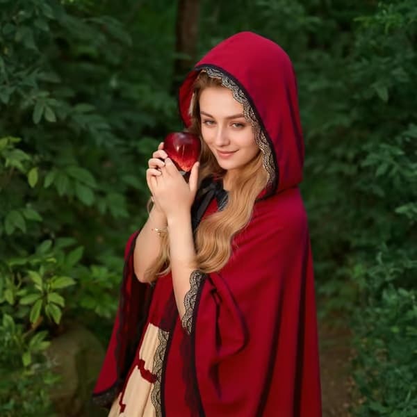 Rødhætte-kappe med fløjlskant til maskeradefester Rød+fløjlskant Red+velvet edge 80CM