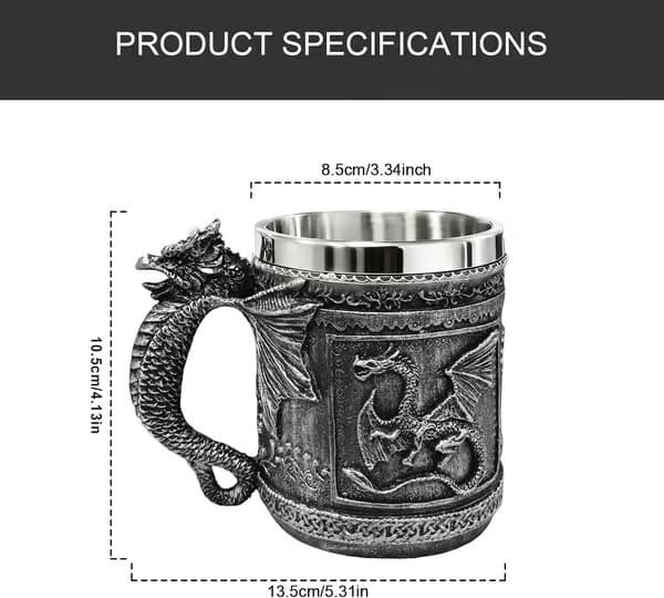 Middelaldersk drage-ølkrus, gotisk viking-tankard 470 ml