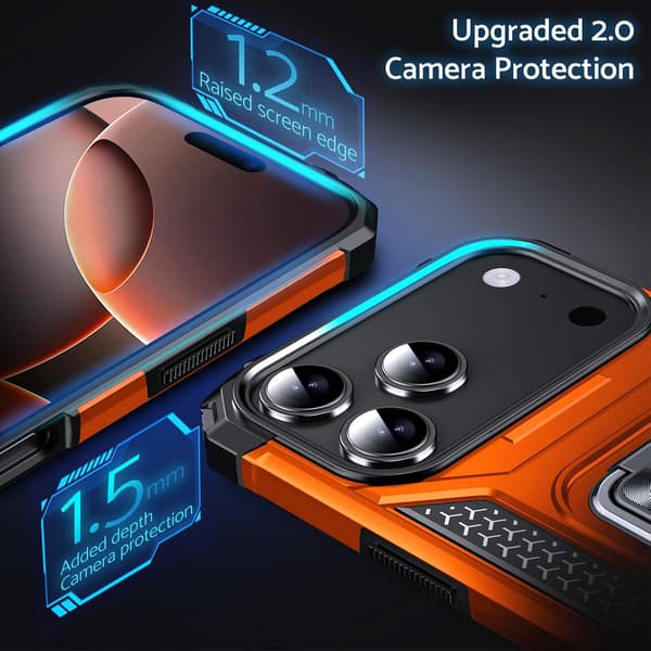 Fodral för iPhone 17 Pro Max, Stöttåligt, 360° roterbar metallring, Ställ, Orange Orange iPhone 17 Pro Max