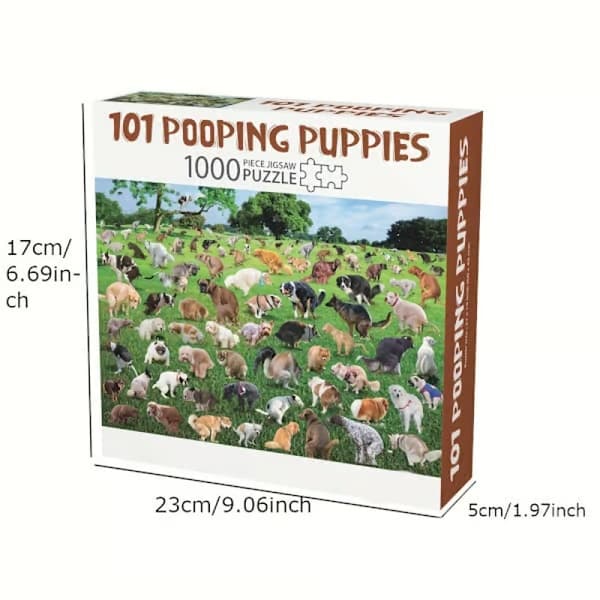 1000 brikker 101 Pooping Puppies puslespil, let og holdbart puslespil til stresslindring